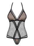 Obsessive Doorzichtige Body met Polka Dots - Erotische Body - Maat S/M - Zwart