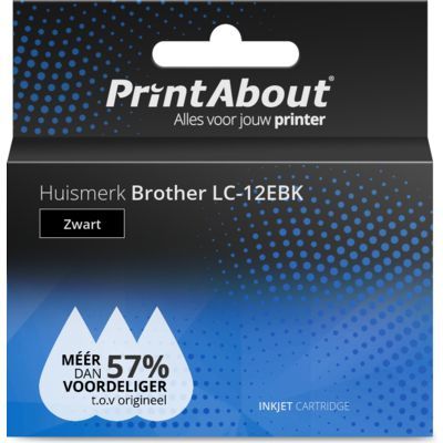 PrintAbout Huismerk LC-12EBK Zwart Inktcartridge | Compatibel met Brother MFC-J6925DW | 3000 pagina's