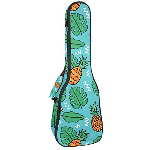 Mersov Concert Ukelele Rugzak, Heavy Duty Ukelele Case Bag met Opslag, Sopraan Concert Tenor Ukelele 10MM Gewatteerde Tas Tropische Bladeren Toecans Ananas
