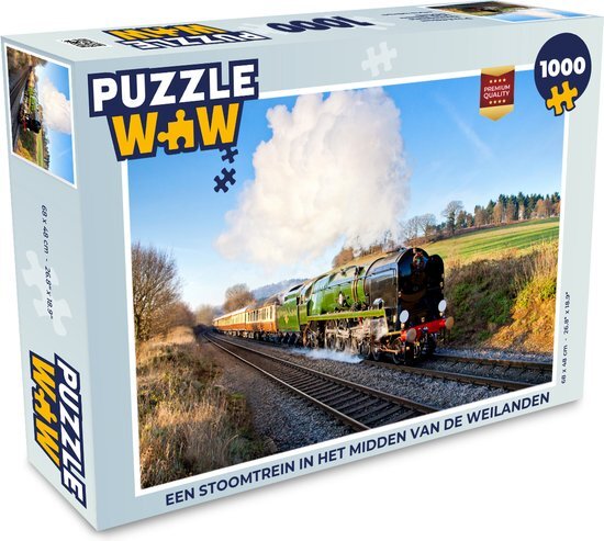 MuchoWow Puzzel Een stoomtrein in het midden van de weilanden - Legpuzzel - Puzzel 1000 stukjes volwassenen