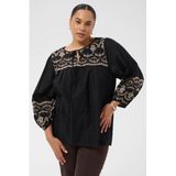 Kaffe Curve Kaffe Kaffe Curve blousetop met borduursels Plus Size - zwart