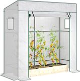 Serre de jardin - Petite serre - Avec fenêtres en filet - 196 x 77 x 197 cm - Blanc