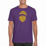 Bellatio Decorations Kerst T-shirt voor heren - Kerstman hoofd - paars - glitter goud - Kerstkleding S