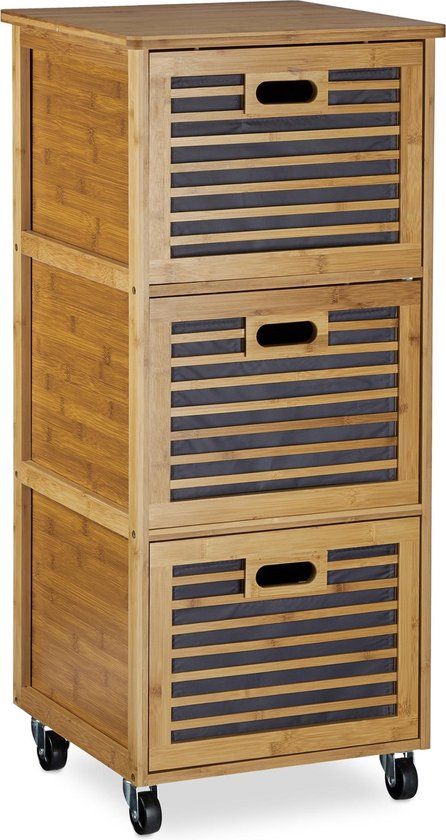 Relaxdays Badkamer Trolley - 3 Lades - Bamboe - Op Wieltjes - 92x41x41 cm - Natuur