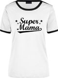 Bellatio Decorations Shoppartners Bv Super mama wit/zwart ringer t-shirt - dames - Moederdag/ verjaardag cadeau shirt M