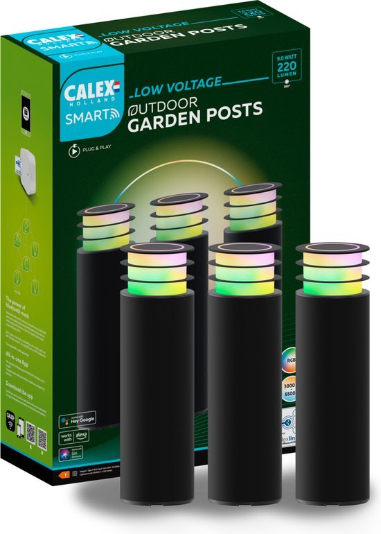 Calex Smart Outdoor 24v - Sokkellamp RGB en Warm Wit licht - 3 Pack