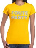 Bellatio Decorations Shoppartners Bv Foute Party verkleed t-shirt - zilveren glitter tekst - geel - voor dames - Party kleding XXL
