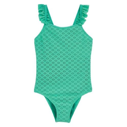 WE Fashion Badpak met ruches groen Meisjes Polyester Effen - maat 110/116