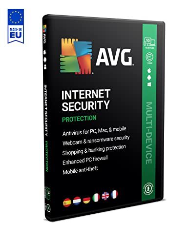 DEISATECH AVG Internet Security 2022 - antivirussoftware, bescherming tegen ransomware, aanpasbare firewall | meerdere apparaten | 10 apparaten | 1 Jaar | BOX
