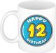 Bellatio Decorations Verjaardag cadeau mok - 12 jaar - blauw - 300 ml - keramiek