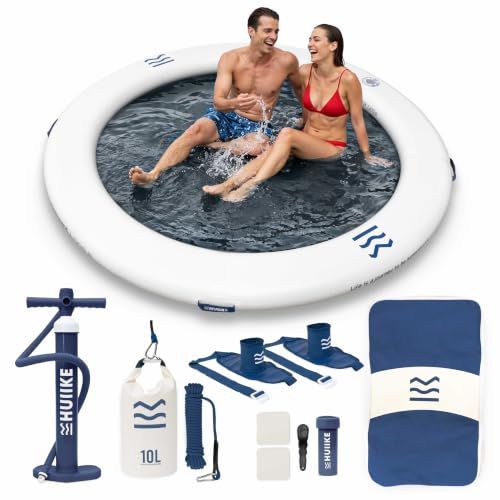 HUIIKE Opblaasbare Ring voor 4 Personen met Accessoires - Pomp, Zandanker, 2 Bekerhouders en Rugzak - Drijvend Platform - 2,44 m - Max. 280 kg