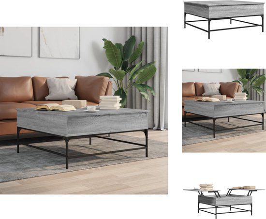 vidaXL Salontafel 95x95x45 cm bewerkt hout en metaal grijs sonoma