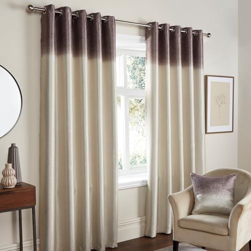 Fusion - Ombre Strata - Dim Out Pair of Eyelet Curtains - 66" x 54" - Chocolate
