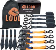 LODD 4 ratelriemen 4 m x 25 mm – weerstand 800 kg – veilige haken met laminaat en 4 zachte gespen – voldoet aan 12195-2 – ideaal voor transport van bagage, meubels, aanhangers, scooters, fietsen