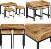 vidaXL 3-delige Salontafelset massief ruw mangohout en ijzer