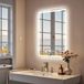 Miroir LED pour salle de bain, 60x80 cm, avec fonction anti-buée, horloge et 3 couleurs de lumière