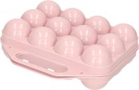 PLASTICFORTE Eierdoos - koelkast organizer eierhouder - 12 eieren - licht roze - kunststof - 20 x 19 cm
