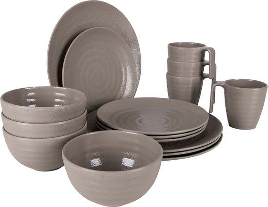 Bo-Camp Servies Stone - 16 Stuks - Beige - Melamine - Vaatwasserbestendig