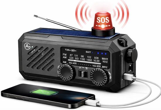 AG Noodradio Solar Opwindbaar en Batterij - Zwart