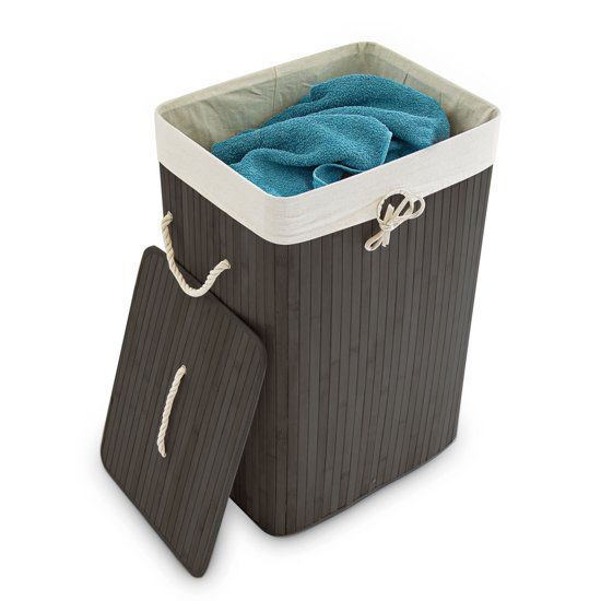 Relaxdays Opvouwbare wasmand - Bamboe hout - Waszak katoen - 3 kleuren - 65 cm