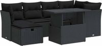 vidaXL 7-delige dining loungeset met kussens polyrattan zwart
