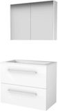 Basic Line Comfort 46 Badkamermeubelset - 80 x 46 cm - Wit - Met Grepen - 2 Lades - Acryl Wastafel - Zonder Kraangat - Spiegelkast - Ice White
