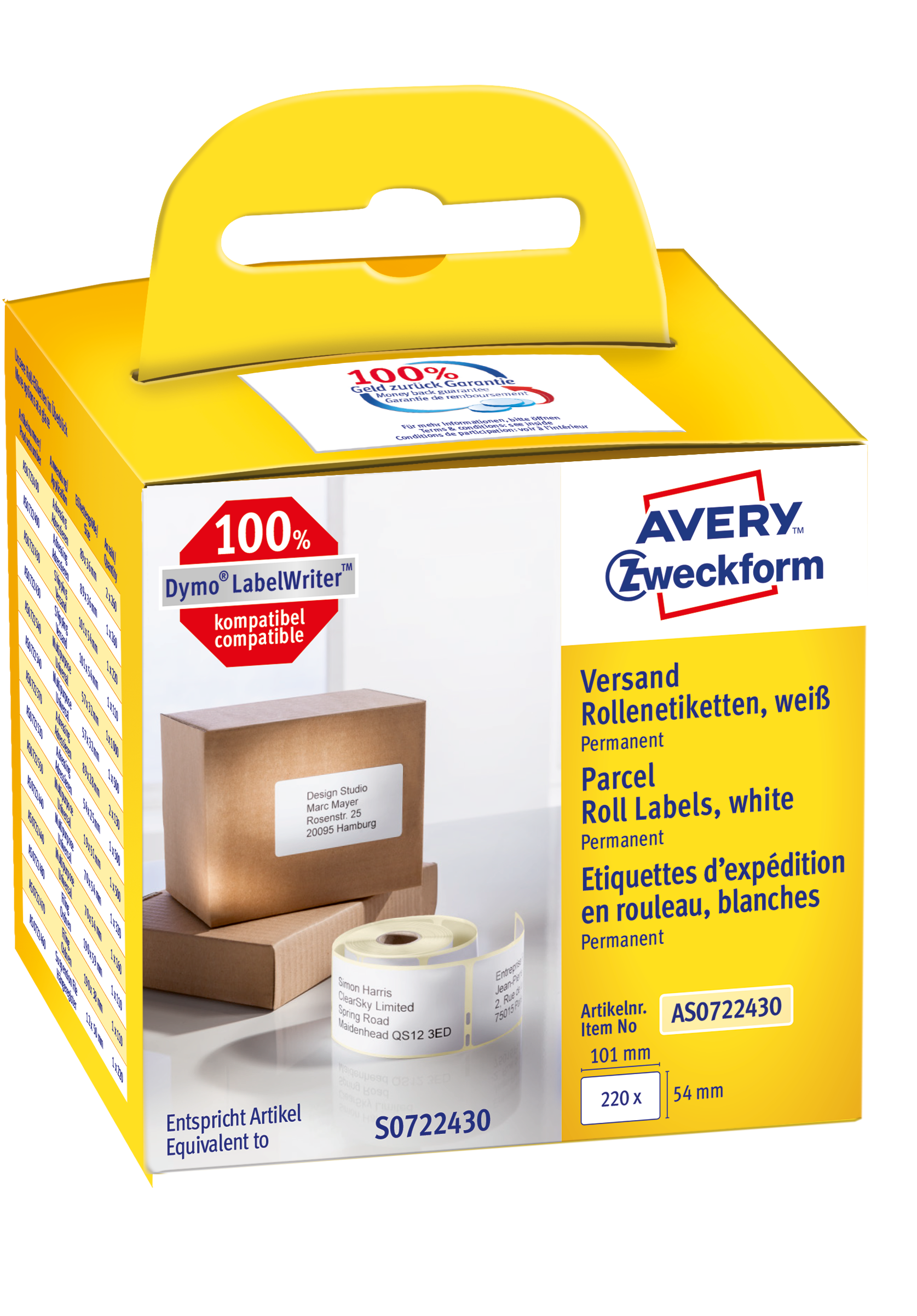Avery AS0722430 Etiketten 5,4 x 10,1 cm Papier Wit Direct Thermisch