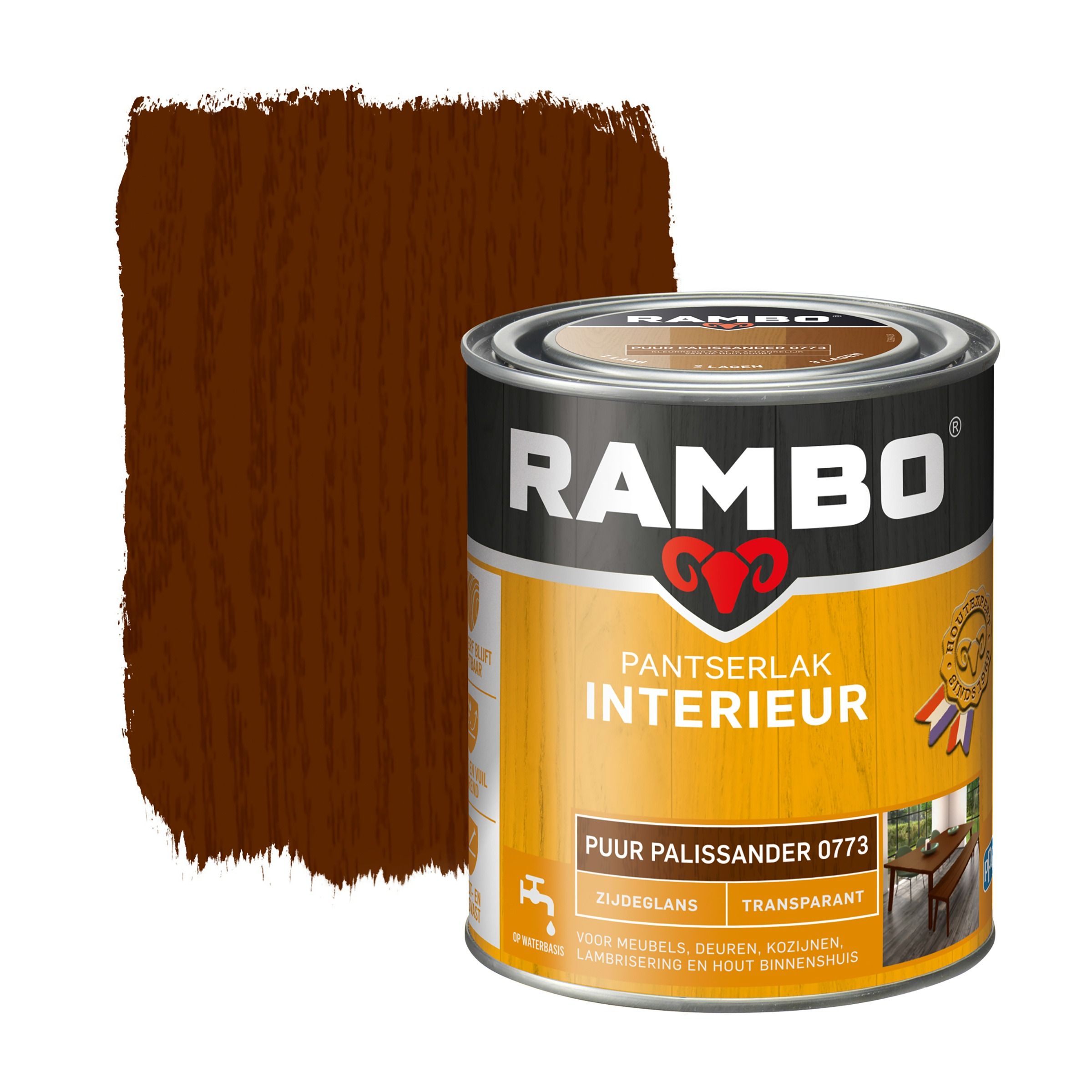 Rambo Pantserlak Interieur Transparant Zg Palissander 0773 0.75 Ltr