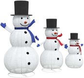 vidaXL Famille de bonhommes de neige de Noël 3 pcs 270 LED Blanc chaud 55 x 122 cm Tissu