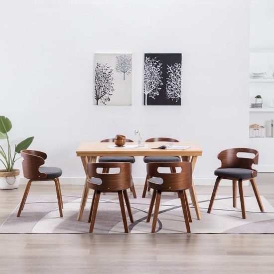 vidaXL Eetkamerstoelen 6 stuks gebogen hout en stof donkergrijs