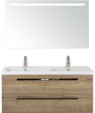 BES LED Seville Badmeubelset 120 cm - 2 Laden Natuur Eiken - Wastafel Djazz Dubbel met Sence Spiegel
