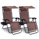 Serenelife Ligstoel, Set van 2 Ligstoelen - Verstelbare Tuinligstoelen met Zonnescherm,Zijtafel,Bekerhouders, Afneembare Kussens - Opvouwbare en Draagbare Loungestoelen voor Terras,Tuin,Strand - Bruin