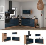 Vicco Keuken Fame-Line, Donkerblauw hoogglans/Goudkleurig Eiken, 340 cm, WB Antraciet