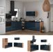 Vicco Keuken Fame-Line, Donkerblauw hoogglans/Goudkleurig Eiken, 340 cm, WB Antraciet