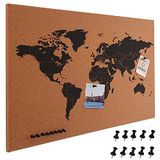 BAKAJI Prikbord van kurk, landkaart, houten frame, 60 x 40 cm