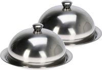 Excellent Houseware plateau de service avec cloche - 2x - argent - inox - D25 x H12 cm