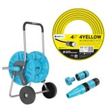 Cellfast Aluplus slangenhaspel 1/2", 60 meter + Cellfast 4YELLOW tuinslang 1/2", 30 meter + Set met Cellfast Basic sproeikop 1/2"