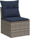 vidaXL Tuinbank met kussen, grijs, poly rotan
