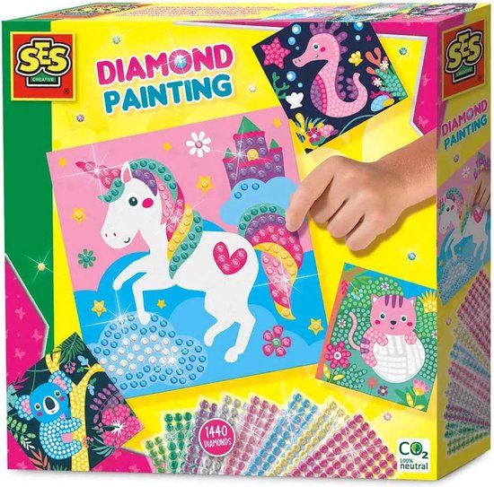 SES - Diamond Painting - Vrolijke Dieren - 1440 Diamonds - 4 Kaarten - Knutselen Meisjes