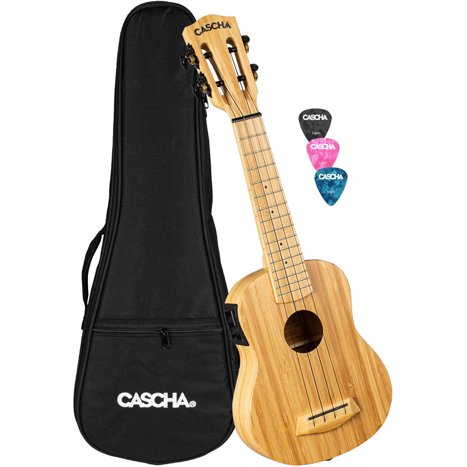 Cascha HH 2312E - Ukelele - Bamboe - Sopraan - Met pick-up - Natuur