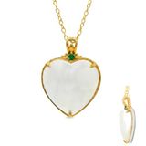 Cavill - Zilveren Halsketting - 925 Sterling Zilver - Hartvormige Witte Mabe Parel 21mm - 0,063ct Zambia Smaragd - Elegant Dagelijks