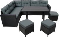 Jardi Hoek loungeset - zwart - tuinbank & polywood eettafel - 9-persoons