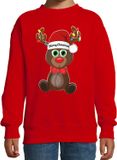 Bellatio Decorations Kersttrui/sweater voor jongens/meisjes - Merry Christmas - rood - Kerst rendier 110/116