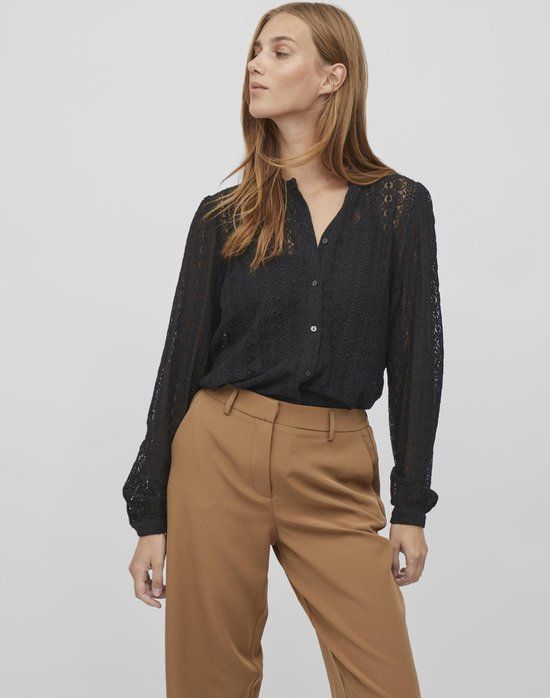 VILA VICHIKKA LACE L/S SHIRT- NOOS Women's Top - Size XXL - Black