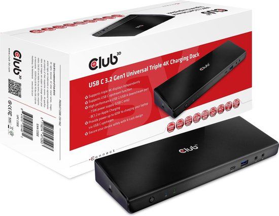 Club 3D USB-C Triple 4K Charging Dock - Universal Laptop Docking Station - CSV-1562