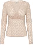 Ichi Dames-T-shirt met lange mouwen Lacey 2 Beige Katoen V-hals Kort Aansluitend