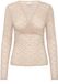 Ichi Dames-T-shirt met lange mouwen Lacey 2 Beige Katoen V-hals Kort Aansluitend
