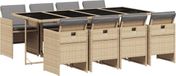 vidaXL 9-delige tuinset met kussens, polyrattan, gemengd beige