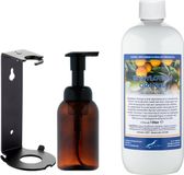 Claudius Cosmetics B.V. Claudius Zeepdispenser 300 ml amber bruin hervulbaar + 1 liter Bodylotion Orange navulling (inclusief beugel)