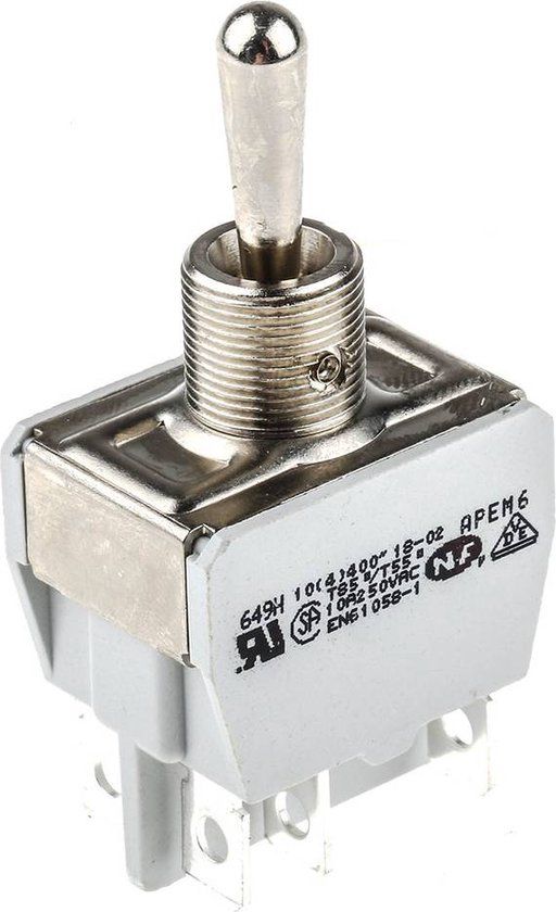 APEM 649H/2 649H/2 Tuimelschakelaar 250 V/AC 10 A 2x aan/uit/aan Continu/0/continu 1 stuk(s)